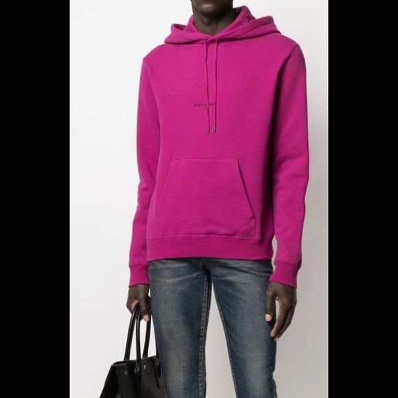 Saint Laurent Logo-Print Mens Purple Hoodie Sz L - Picture 5 of 9